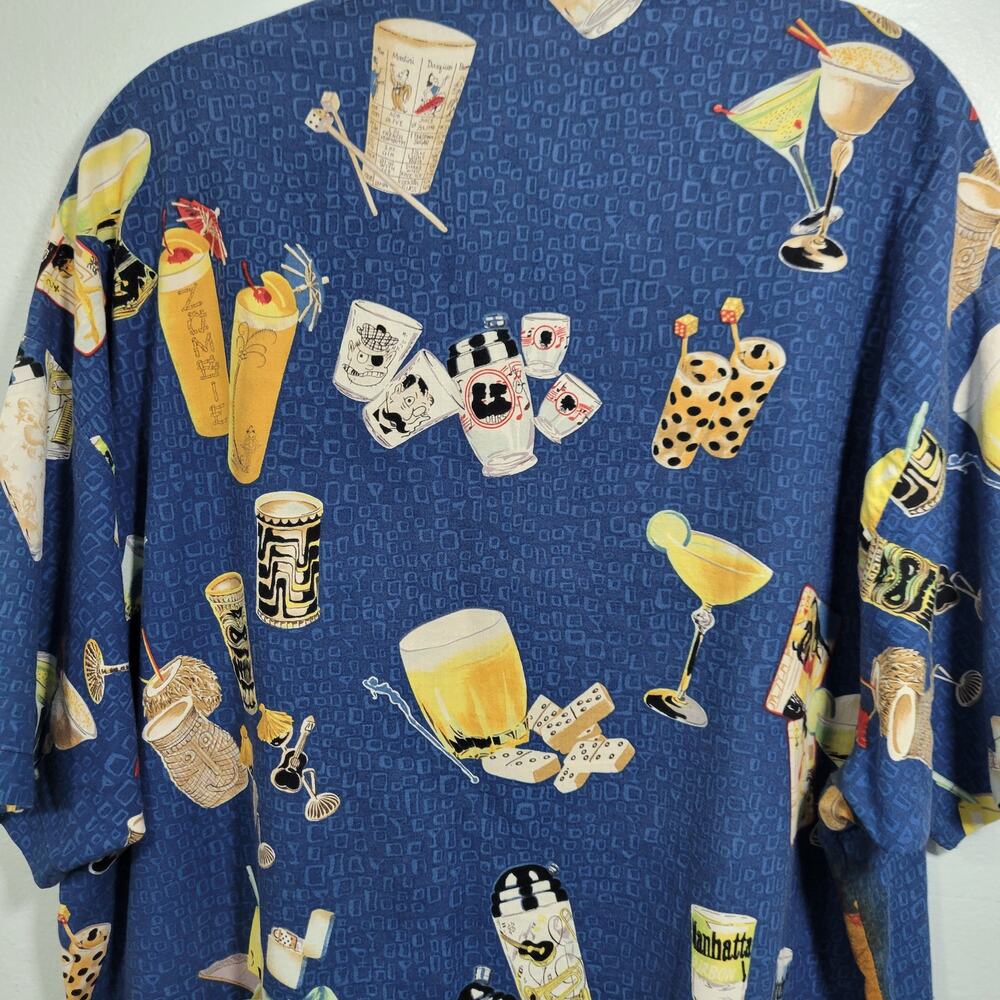 Monzini Collection From  Italy Mens Bue Bar Graphic Hawaiian Shirt Size XL 10325 - Picture 5 of 6